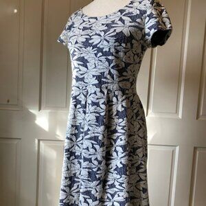 Maison Jules White/Blue Floral Capped Sleeve Dress